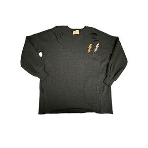 Judith March Medium Heather Black Lightning Bolt Soft Sweatshirt $165 MSRP #T9-1